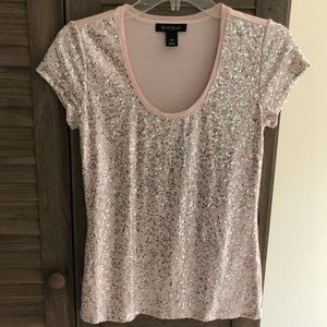 White House Black Market Pink Sequin T-shirt XS